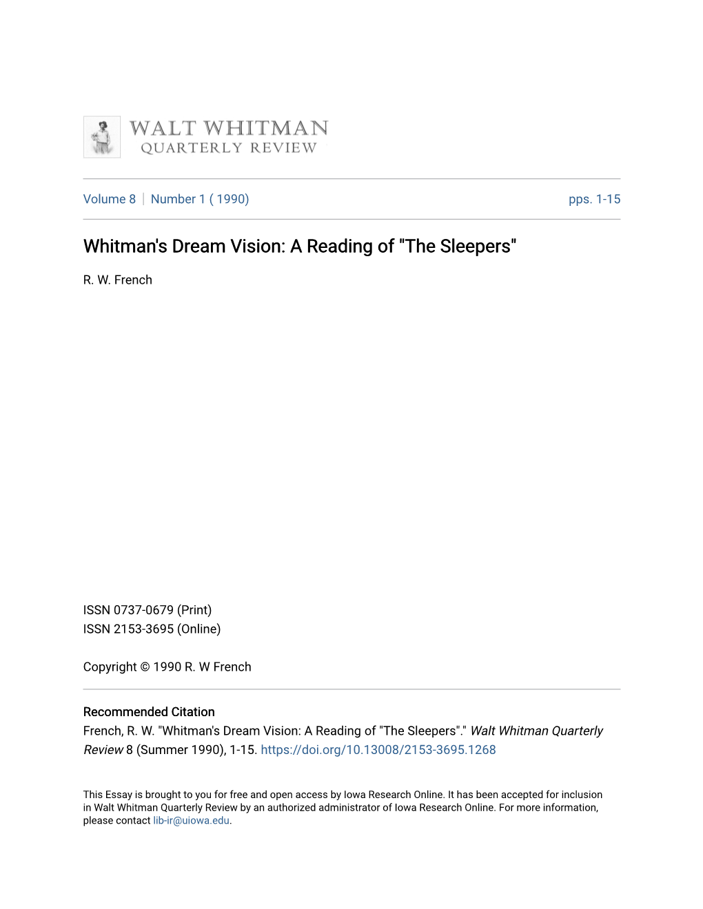 Whitman's Dream Vision: a Reading of 