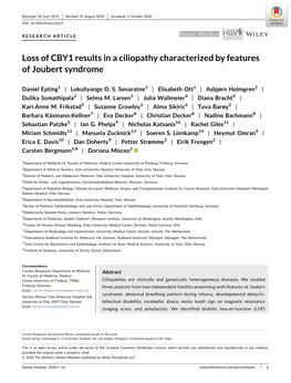 Loss of CBY1 Results in a Ciliopathy Characterized by Features of Joubert Syndrome