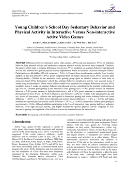 Young Children's School Day Sedentary Behavior and Physical