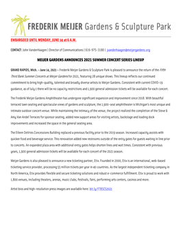 Meijer Gardens Announces 2021 Fifth Third Bank Summer Concert Series