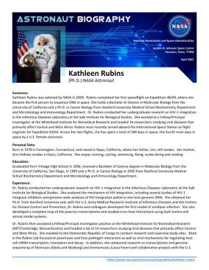 Kathleen Rubins (Ph.D.) NASA Astronaut
