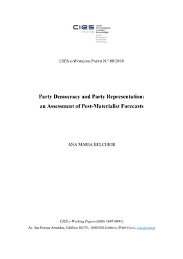 Perspectives on Mps Political Representation: an Assessment of Post