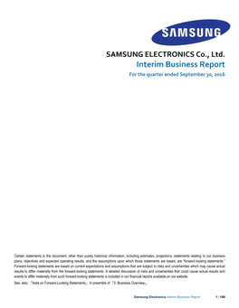 SAMSUNG ELECTRONICS Co., Ltd. Interim Business Report for the Quarter Ended September 30, 2016