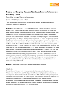 Reading and Designing the Area of Lambousa-Karavas: Acheiropoietos Monastery, Cyprus First Digital Survey of the Monastic Complex