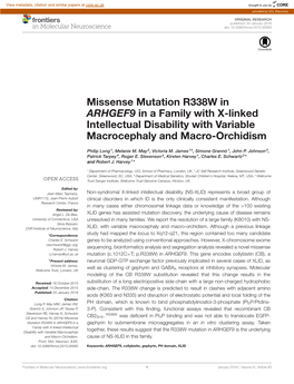 Missense Mutation R338W in ARHGEF9 in a Family with X-Linked Intellectual Disability with Variable Macrocephaly and Macro-Orchidism