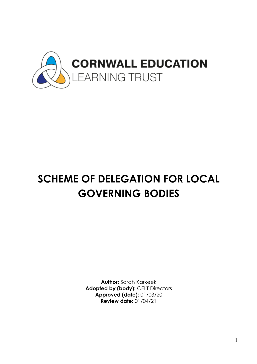Scheme of Delegation for Local Governing Bodies