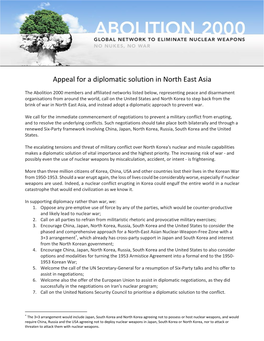 Appeal for a Diplomatic Solution in North East Asia