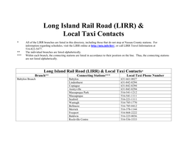 Long Island Rail Road (LIRR) & Local Taxi Contacts