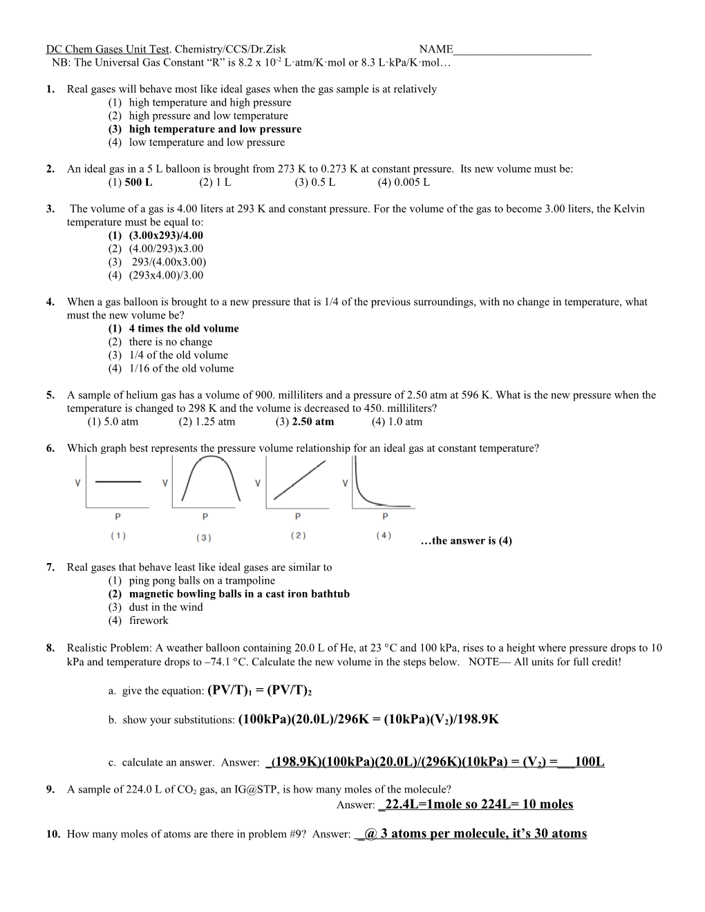 NYS Unit 4 Questions on Phys Behav of Matter