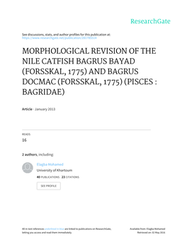 Morphological Revision of the Nile Catfish Bagrus Bayad (Forsskal, 1775) and Bagrus Docmac (Forsskal, 1775) (Pisces : Bagridae)