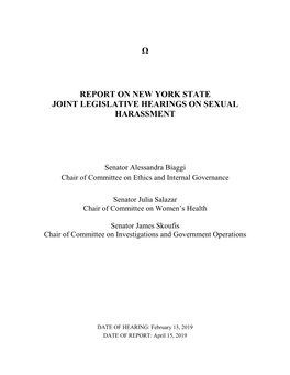 Ω Report on New York State Joint Legislative Hearings