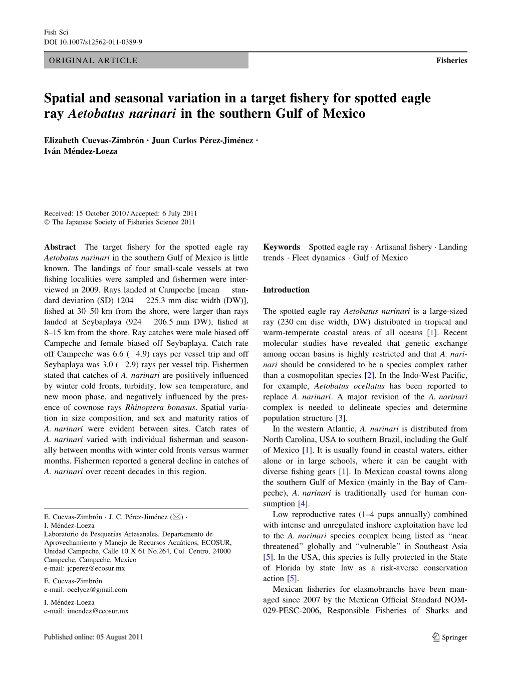 Spatial and Seasonal Variation in a Target Fishery for Spotted Eagle Ray