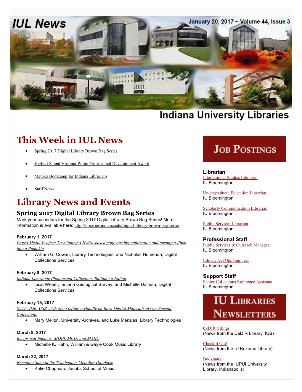 This Week in IUL News Library News and Events