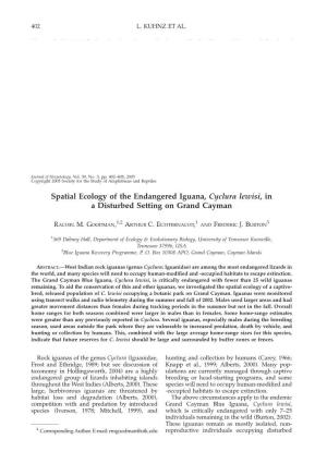 Spatial Ecology of the Endangered Iguana, Cyclura Lewisi, in A