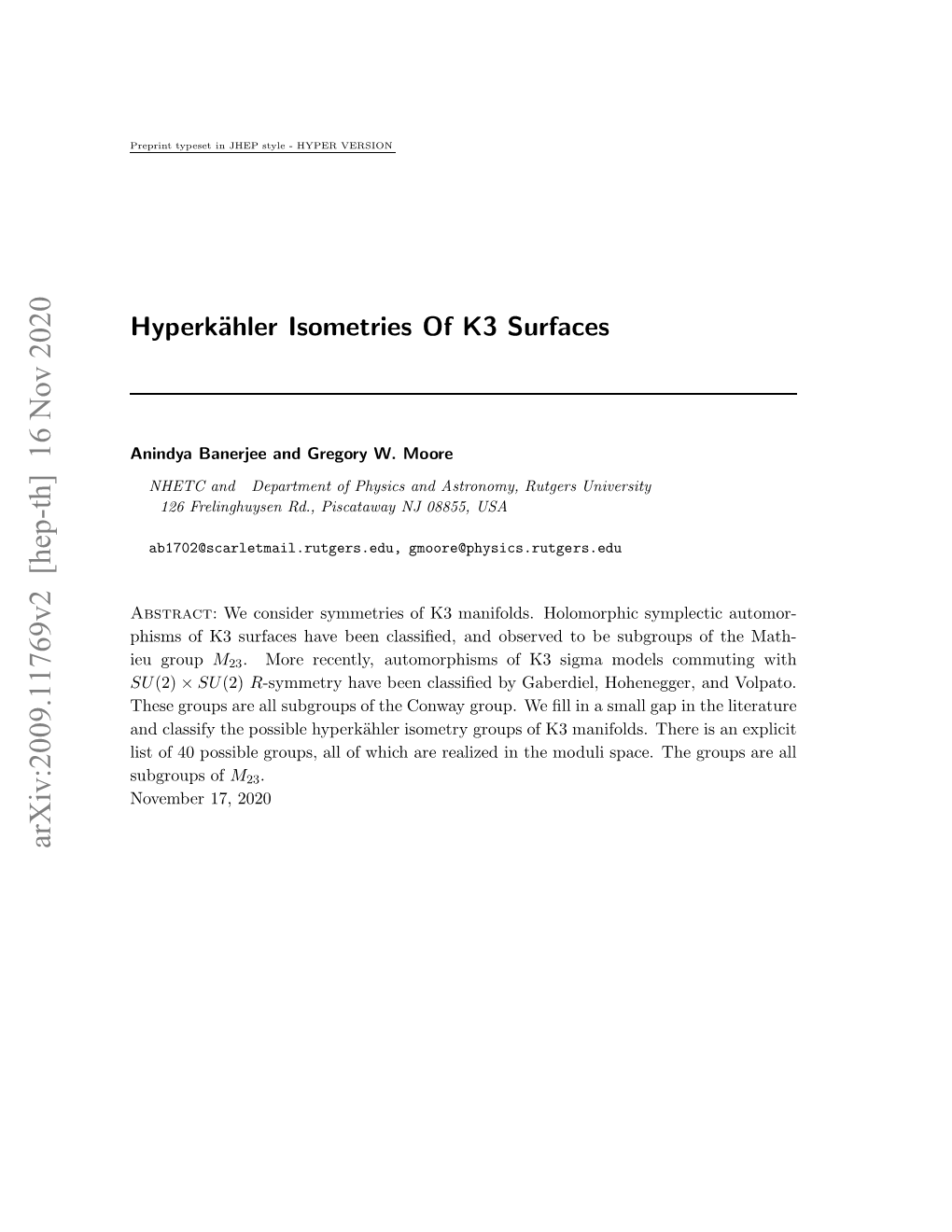 Hyperkähler Isometries of K3 Surfaces