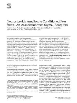 Neurosteroids Ameliorate Conditioned Fear Stress: an Association With
