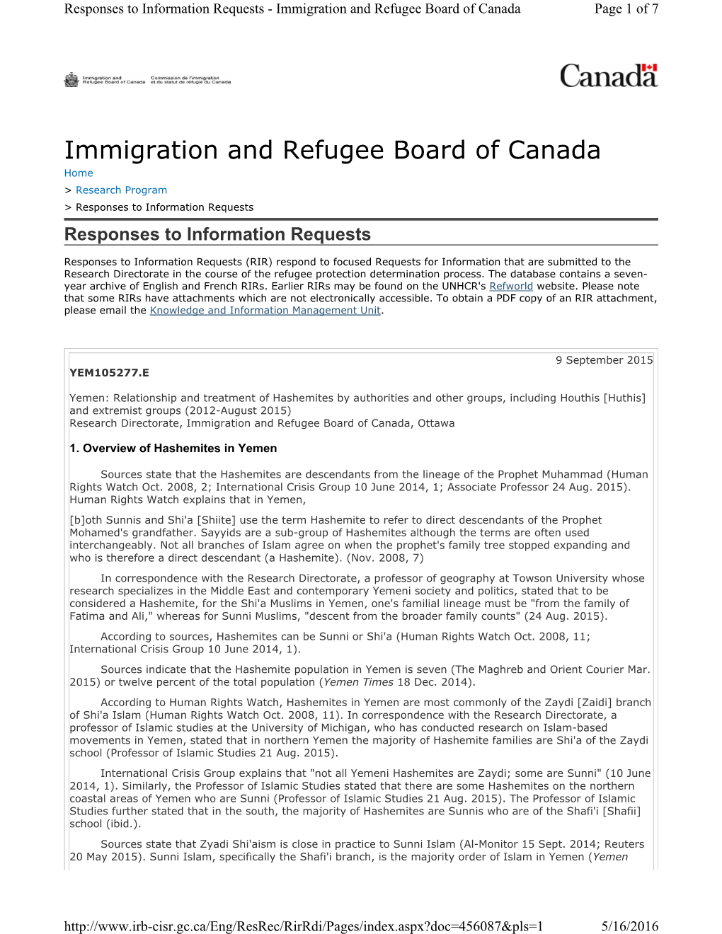 Immigration and Refugee Board of Canada Page 1 of 7