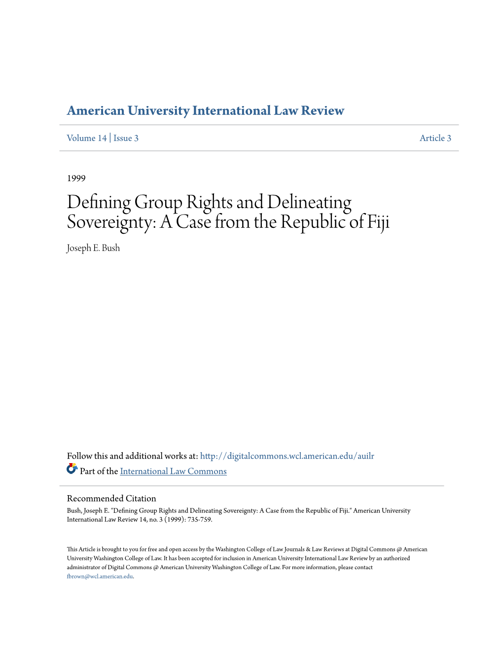 Defining Group Rights and Delineating Sovereignty: a Case from the Republic of Fiji Joseph E