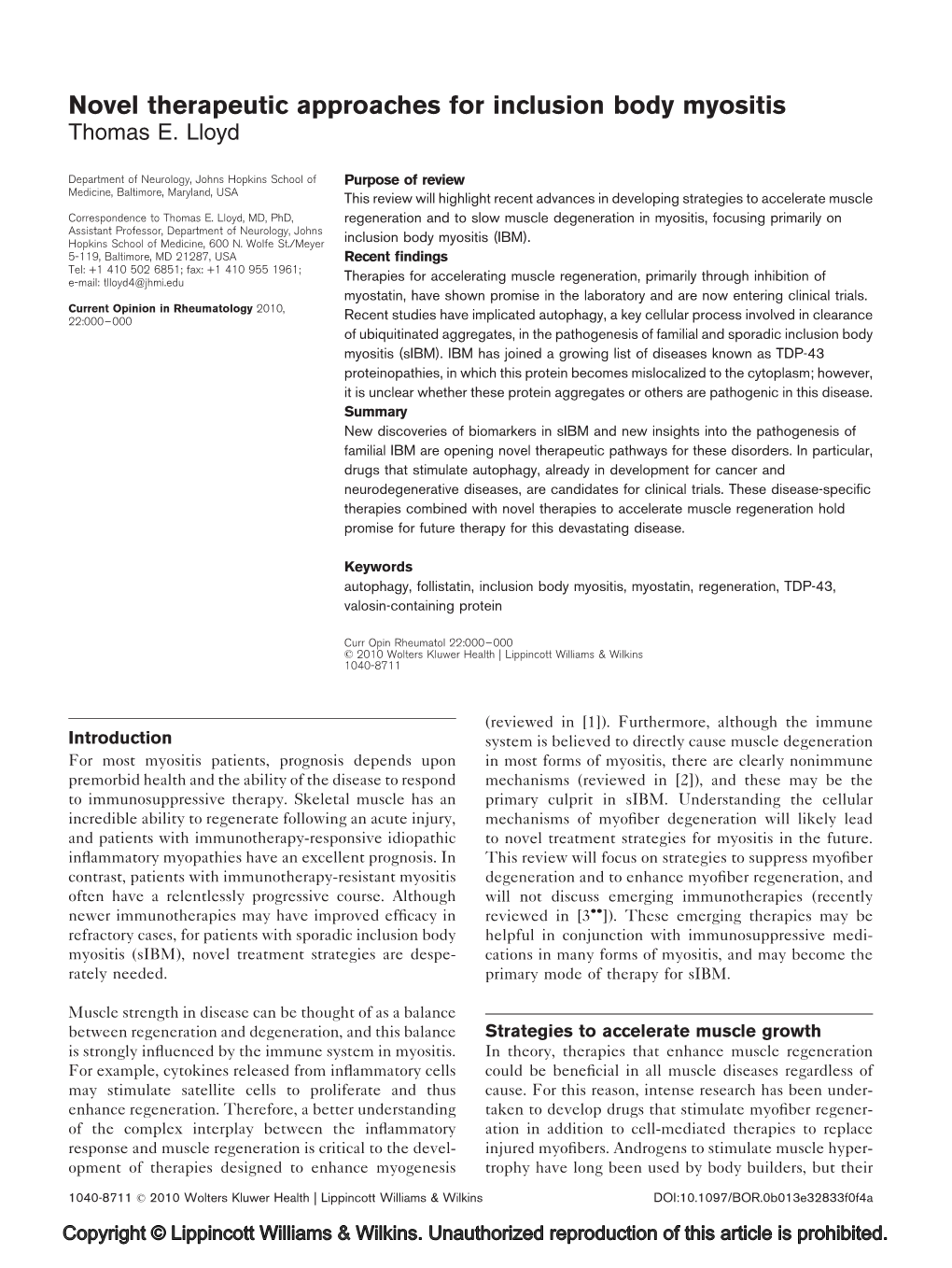 Novel Therapeutic Approaches for Inclusion Body Myositis Thomas E