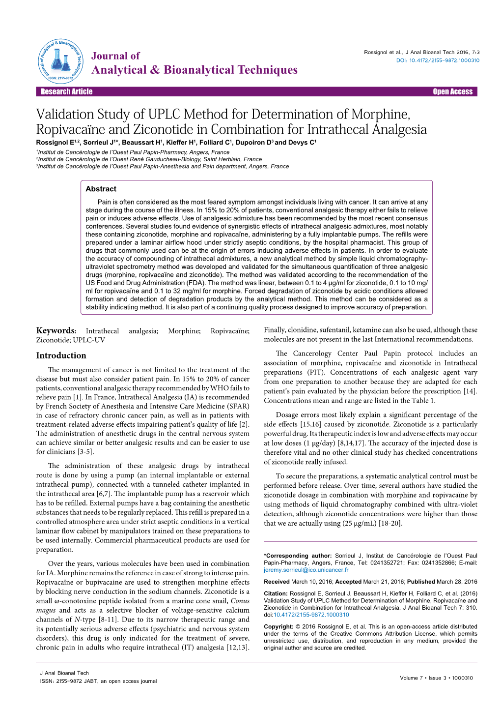 Validation Study of UPLC Method for Determination of Morphine