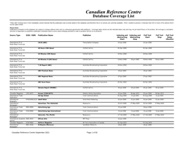 Canadian Reference Centre Database Coverage List