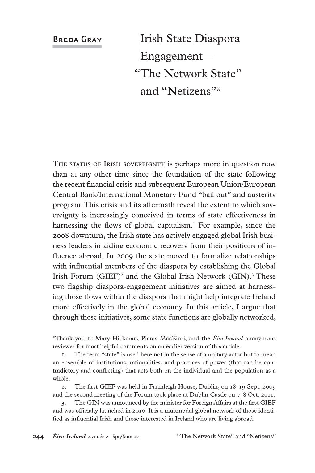 Irish State Diaspora Engagement￢ﾀﾔ￢ﾀﾜthe Network State￢ﾀﾝ And