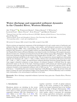 Water Discharge and Suspended Sediment Dynamics in the Chandra River, Western Himalaya