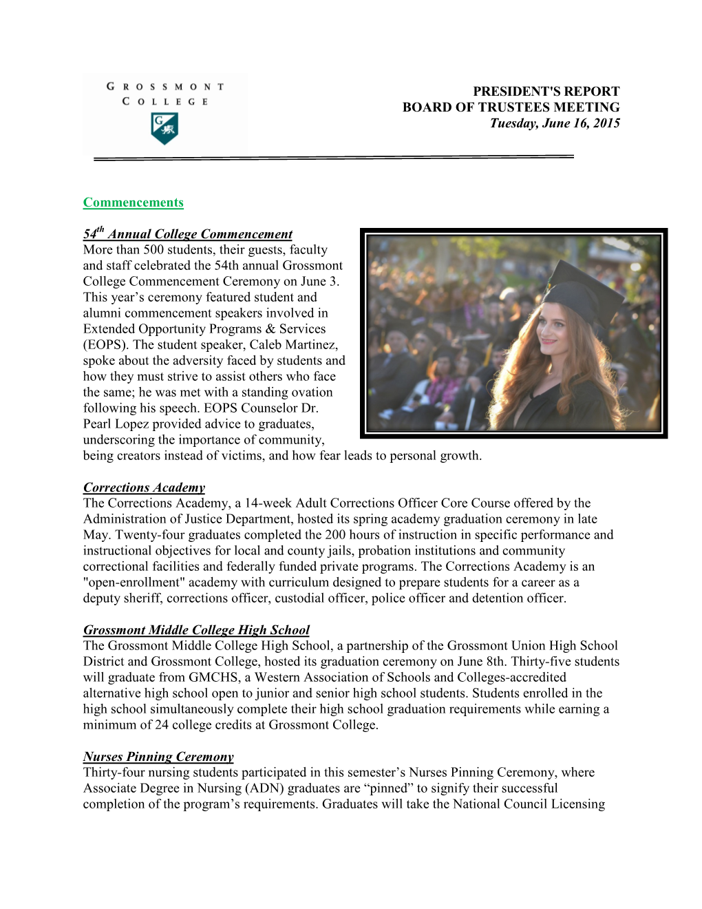 Grossmont College President's Report