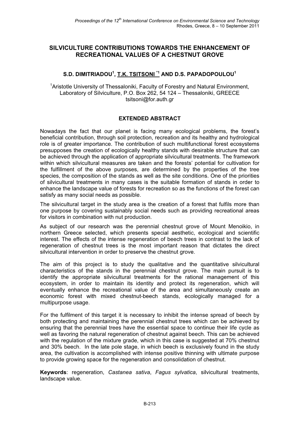 Silviculture Contributions Towards the Enhancement of Recreational Values of a Chestnut Grove