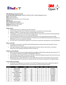 2020 3M Open Pre-Tournament Notes On-Site PGA TOUR Media Contact