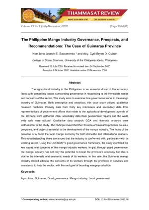 The Philippine Mango Industry Governance, Prospects, and Recommendations: the Case of Guimaras Province
