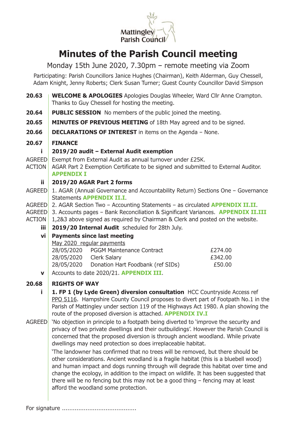 Minutes of the Parish Council Meeting