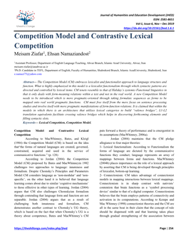 Competition Model and Contrastive Lexical Competition Meisam Ziafar1, Ehsan Namaziandost2