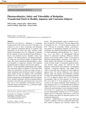 Pharmacokinetics, Safety and Tolerability of Rotigotine Transdermal Patch in Healthy Japanese and Caucasian Subjects