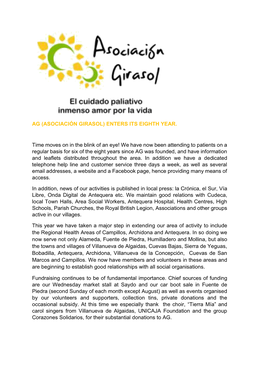 AG (ASOCIACIÓN GIRASOL) ENTERS ITS EIGHTH YEAR. Time Moves on in the Blink of an Eye! We Have Now Been Attending to Patients On