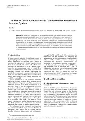 The Role of Lactic Acid Bacteria in Gut Microbiota and Mucosal Immune System