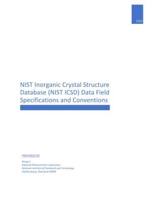 NIST Inorganic Crystal Structure Database (NIST ICSD) Data Field Specifications and Conventions
