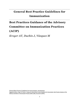 General Best Practice Guidelines for Immunization