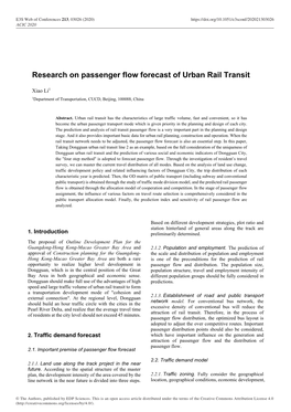 Research on Passenger Flow Forecast of Urban Rail Transit