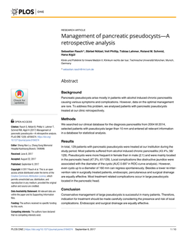 Management of Pancreatic Pseudocysts—A Retrospective Analysis