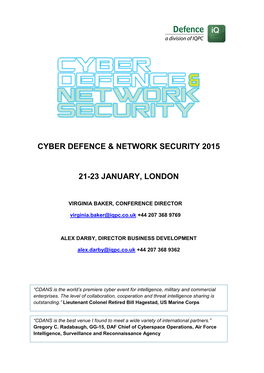 Cyber Defence & Network Security 2015 21-23 January, London