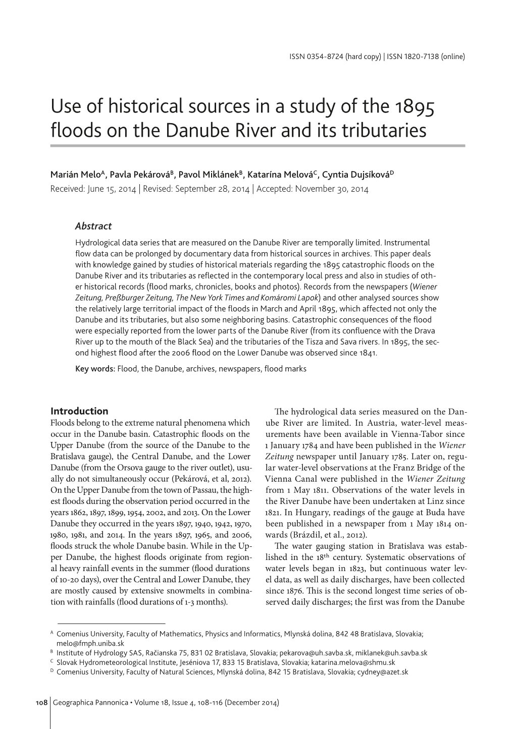 Use of Historical Sources in a Study of the 1895 Floods on the Danube River and Its Tributaries