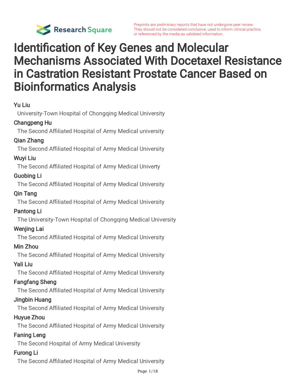 Identification of Key Genes and Molecular Mechanisms Associated