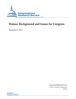 Hamas: Background and Issues for Congress