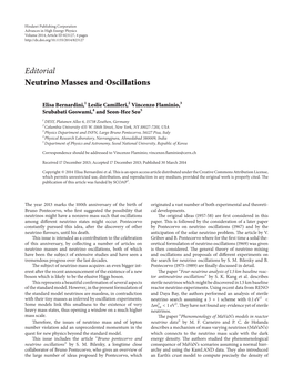 Editorial Neutrino Masses and Oscillations