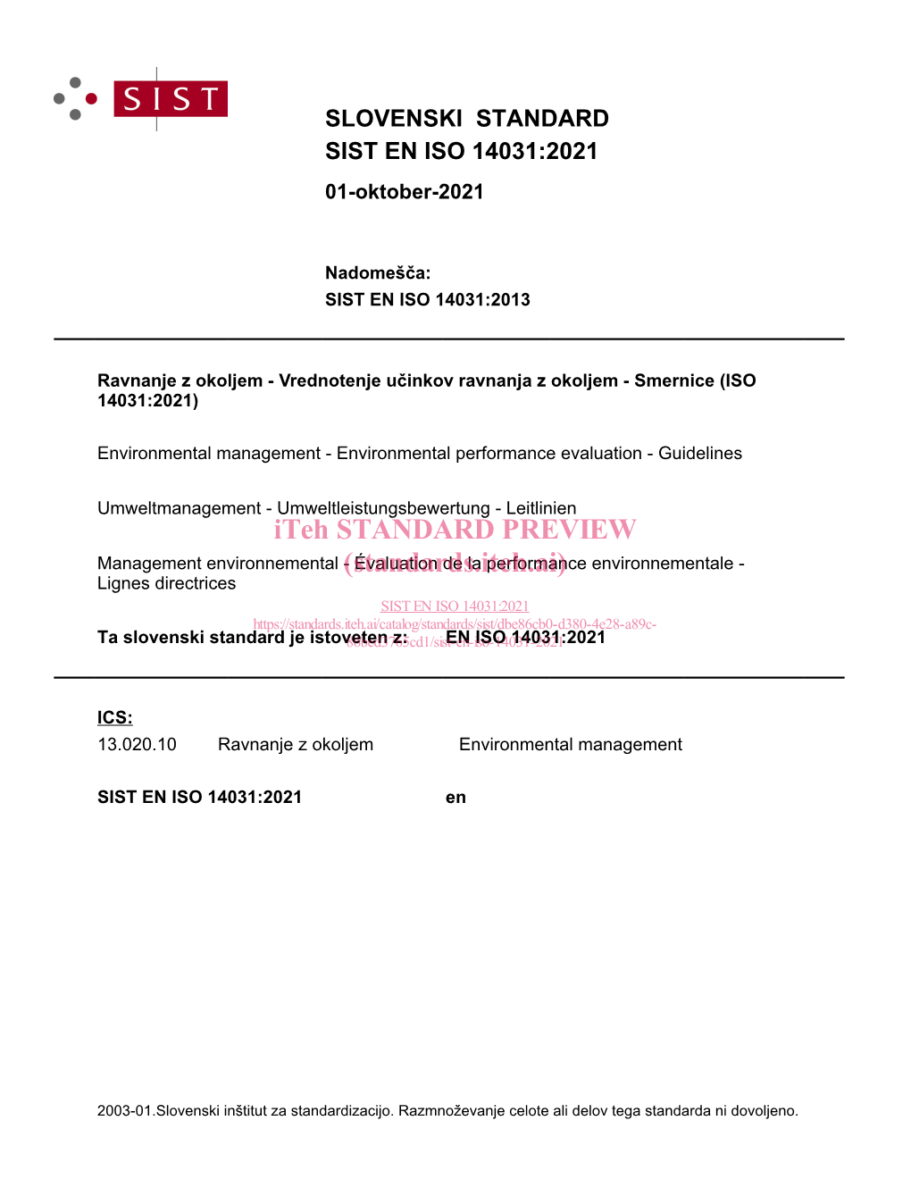 SLOVENSKI STANDARD SIST EN ISO 14031:2021 01-Oktober-2021