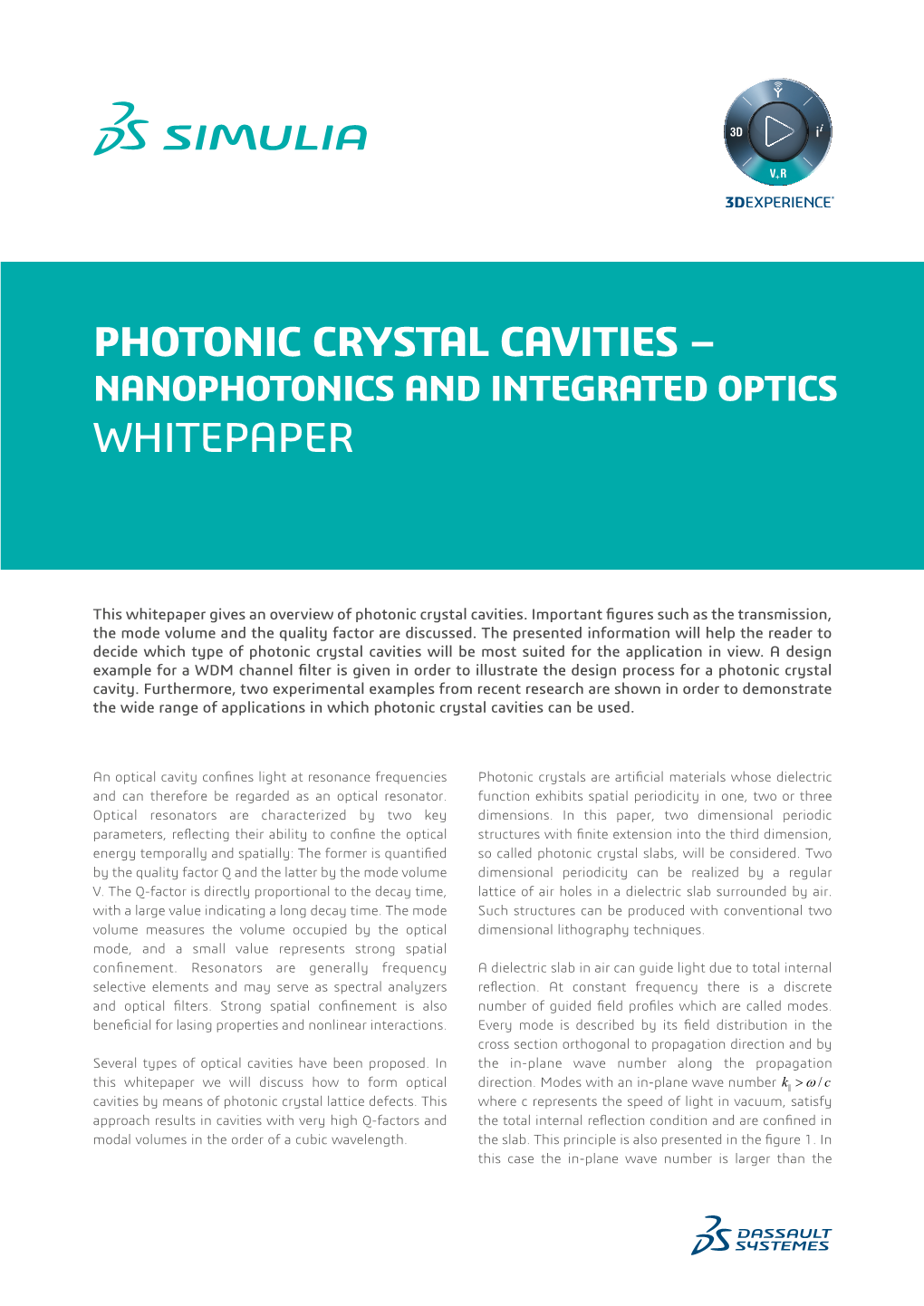 Photonic Crystal Cavities – Whitepaper