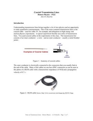 Coaxial Transmission Lines Honors Physics – P222 Alex R