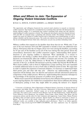 When and Whom to Join: the Expansion of Ongoing Violent Interstate Conflicts