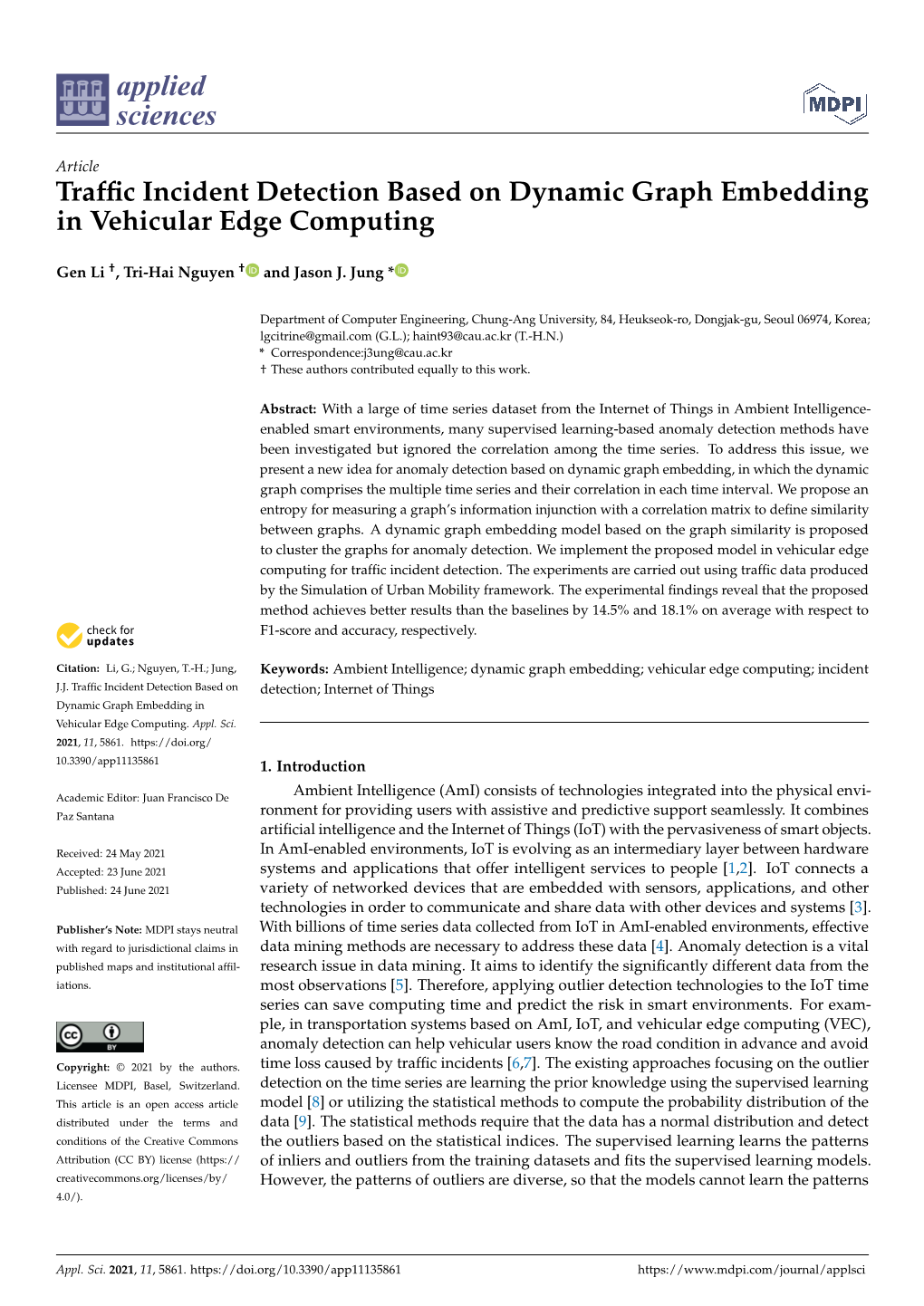 Traffic Incident Detection Based on Dynamic Graph Embedding